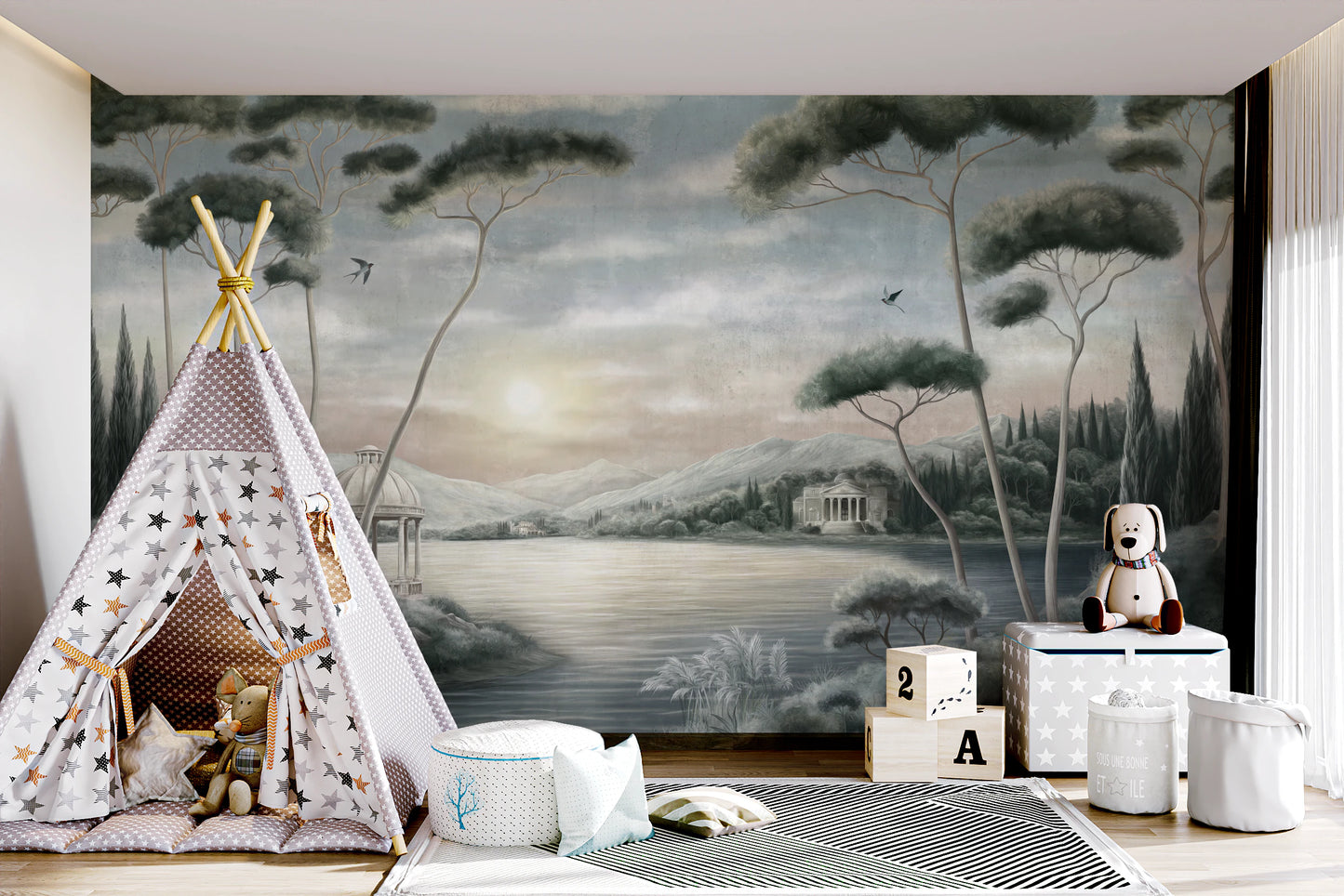 Serene Italian Lake Vista Wall Mural