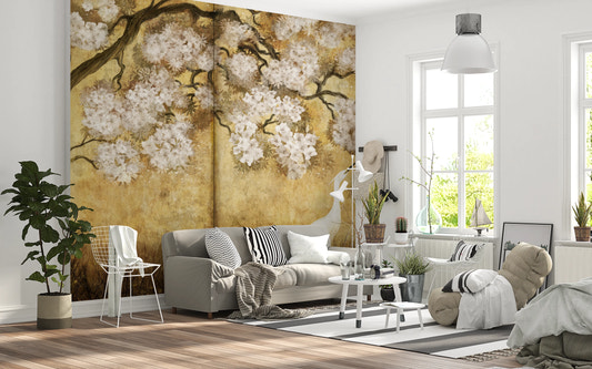 Imperial Gold Blossom & Cranes Wall Mural