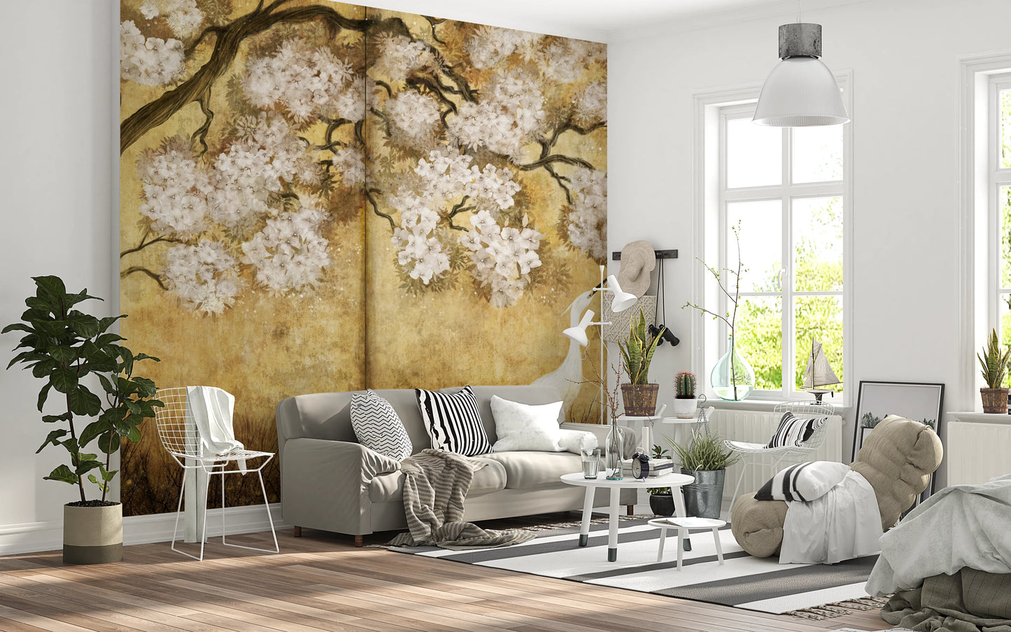 Imperial Gold Blossom & Cranes Wall Mural