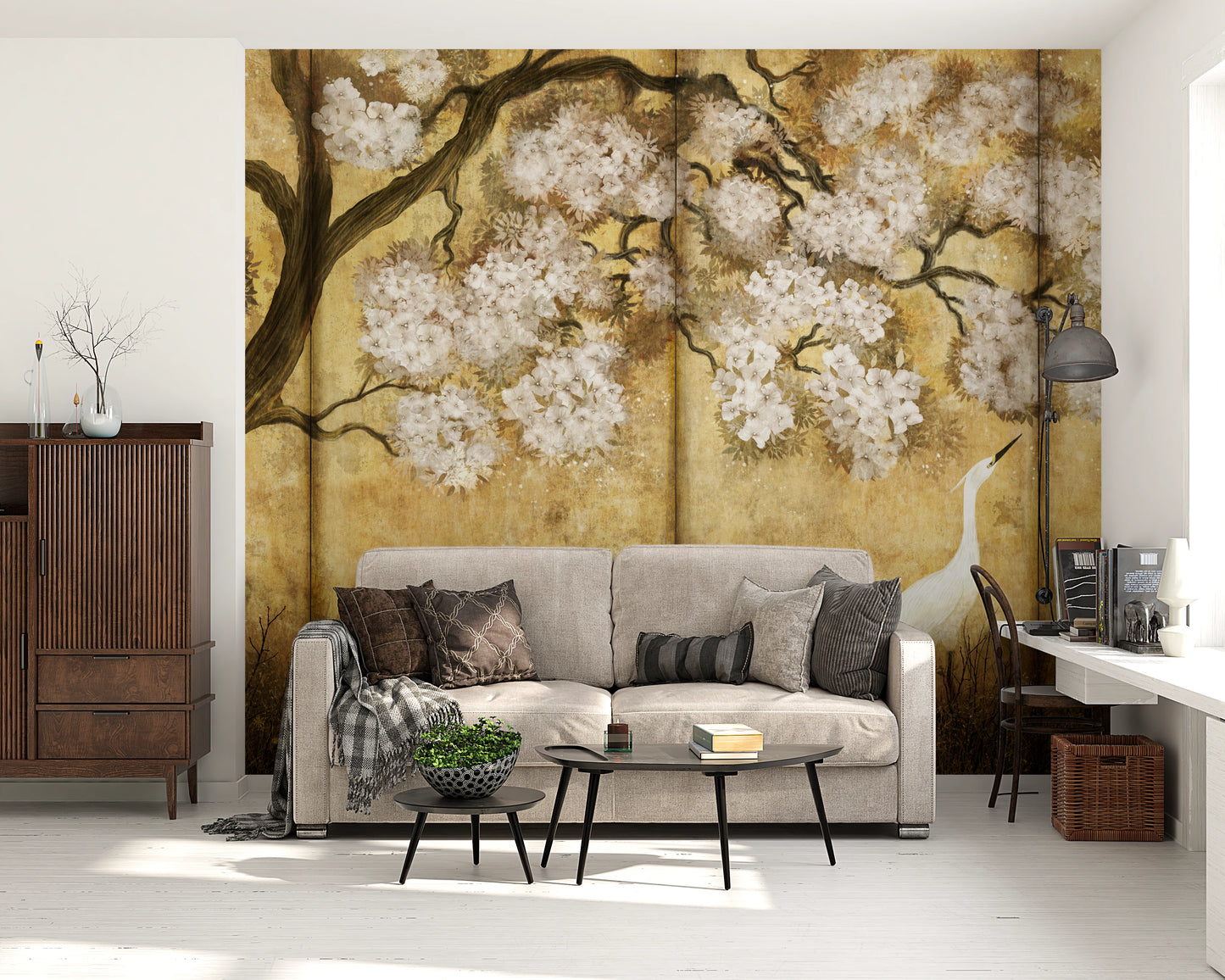 Imperial Gold Blossom & Cranes Wall Mural