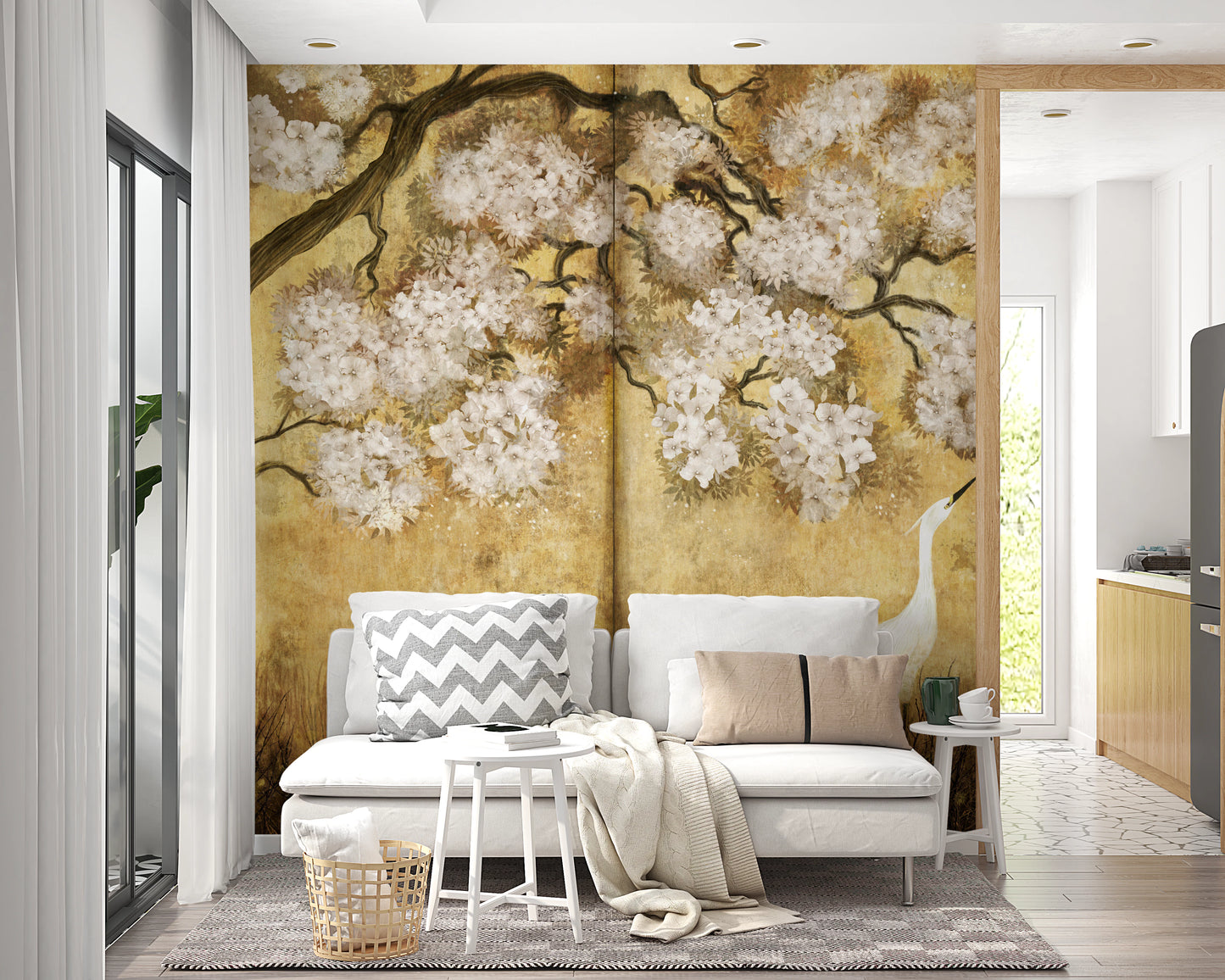 Imperial Gold Blossom & Cranes Wall Mural