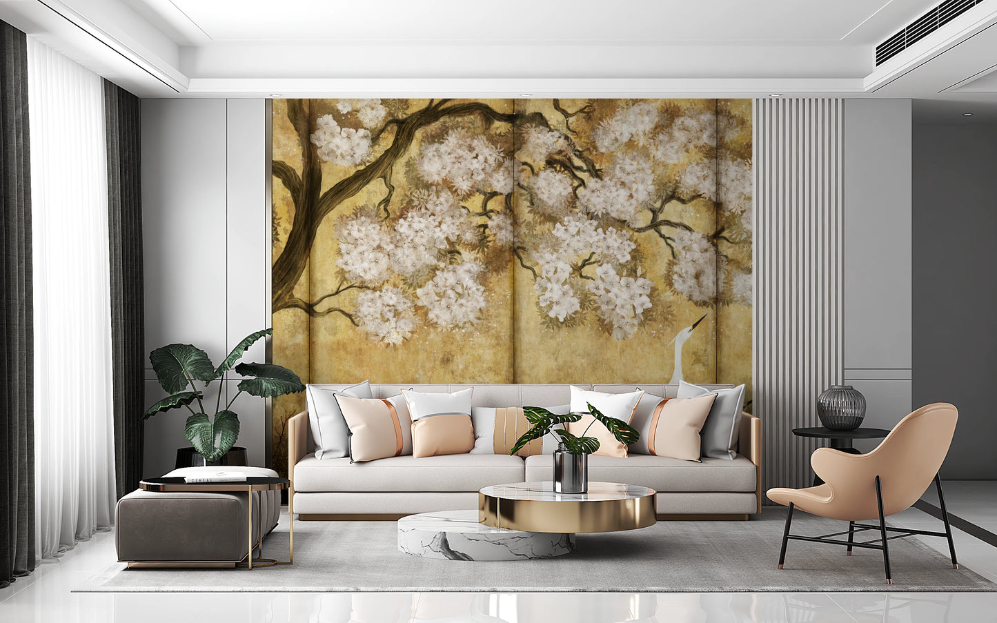 Imperial Gold Blossom & Cranes Wall Mural
