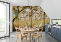 Imperial Gold Blossom & Cranes Wall Mural