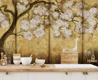Imperial Gold Blossom & Cranes Wall Mural