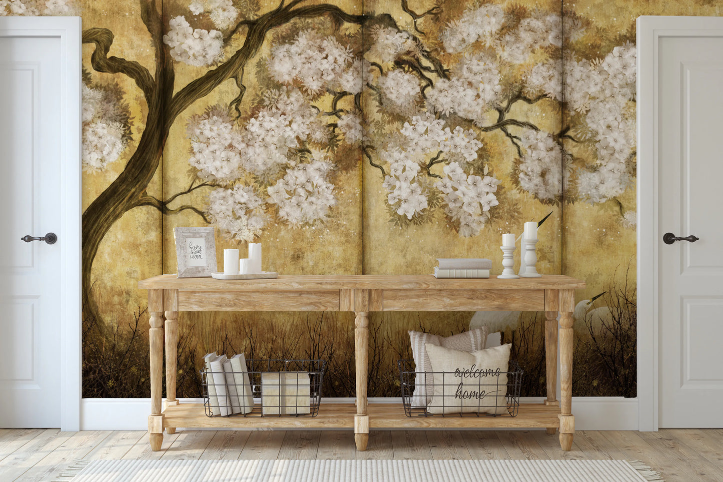 Imperial Gold Blossom & Cranes Wall Mural