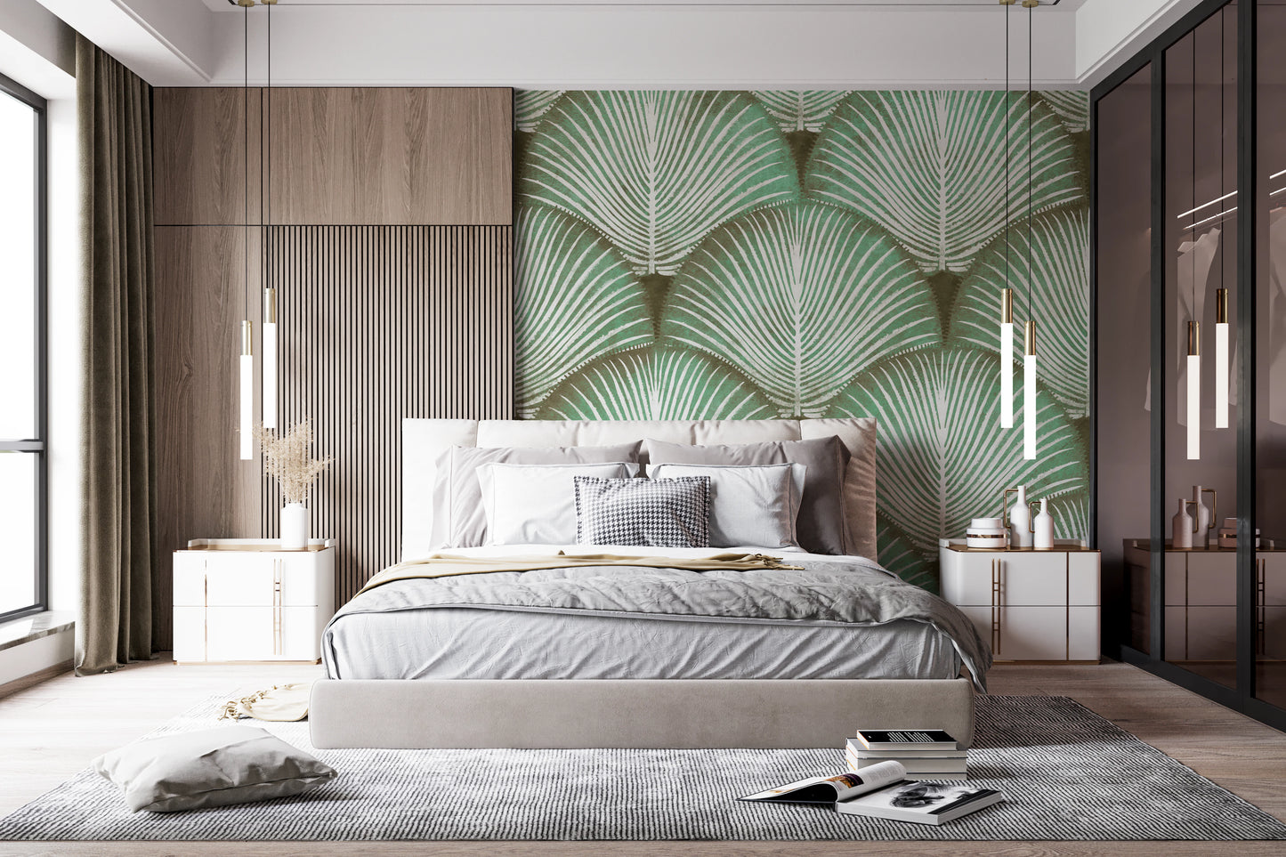 Art Deco Sage Palm Leaves Wall Mural