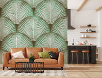 Art Deco Sage Palm Leaves Wall Mural