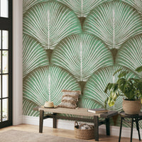Art Deco Sage Palm Leaves Wall Mural