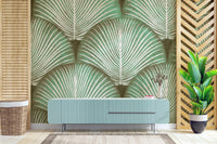 Art Deco Sage Palm Leaves Wall Mural