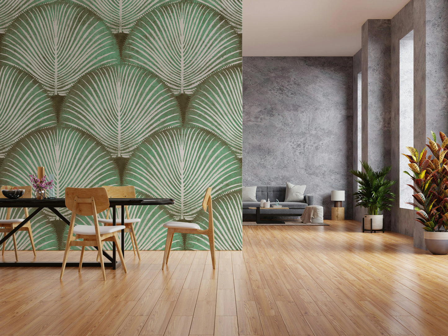 Art Deco Sage Palm Leaves Wall Mural