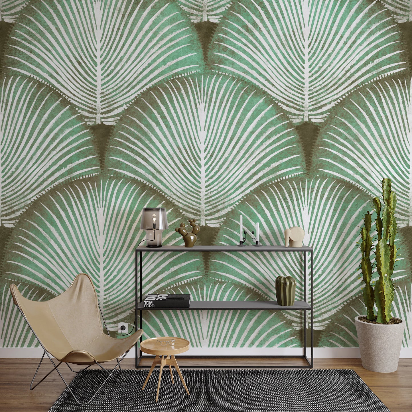 Art Deco Sage Palm Leaves Wall Mural