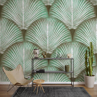 Art Deco Sage Palm Leaves Wall Mural