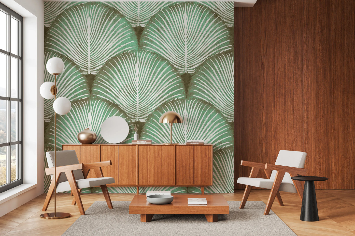 Art Deco Sage Palm Leaves Wall Mural
