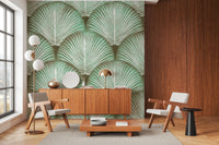 Art Deco Sage Palm Leaves Wall Mural