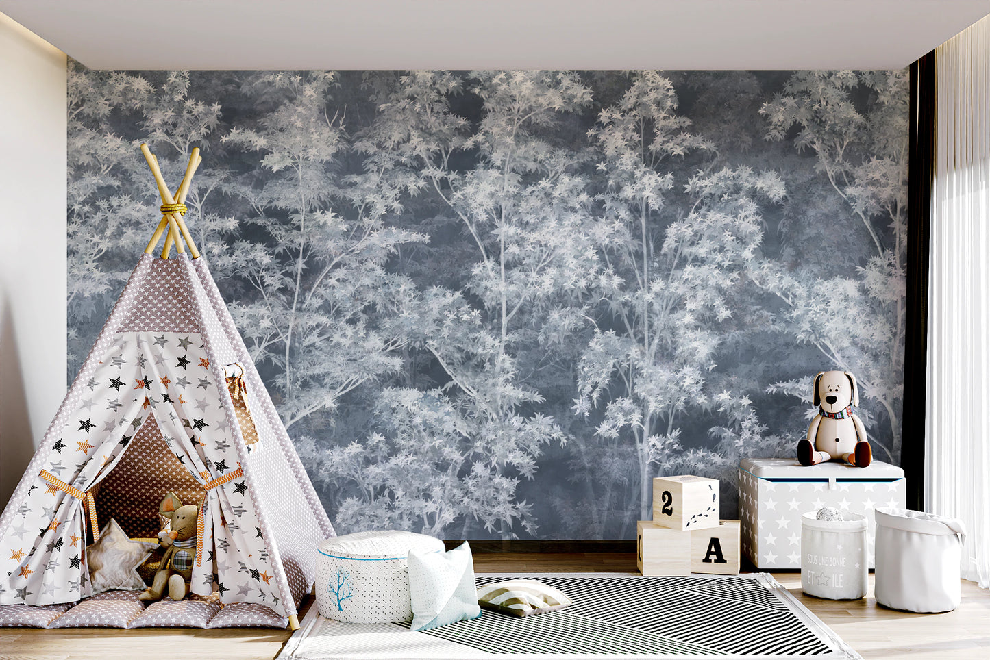Misty Indigo Maple Forest Wall Mural