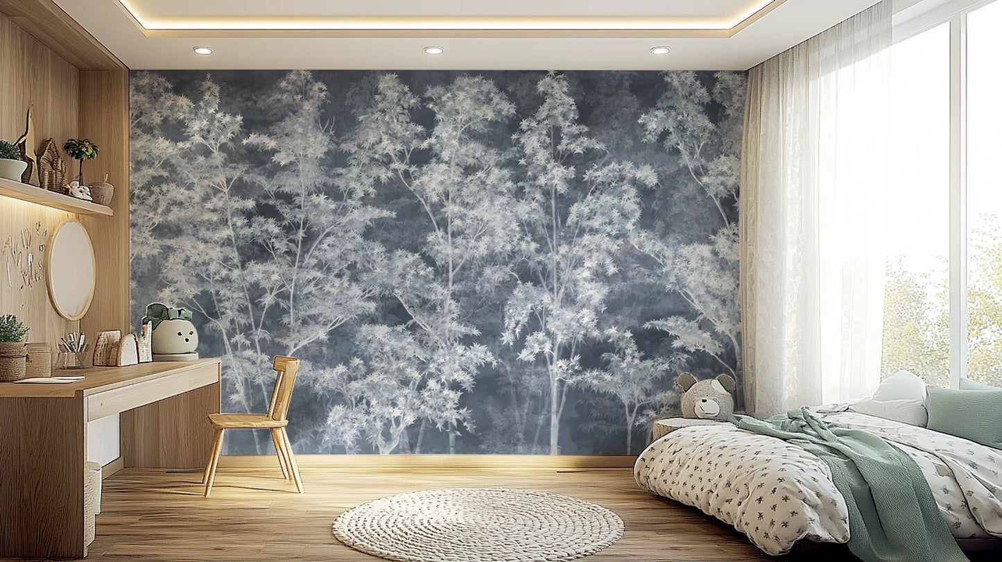 Misty Indigo Maple Forest Wall Mural