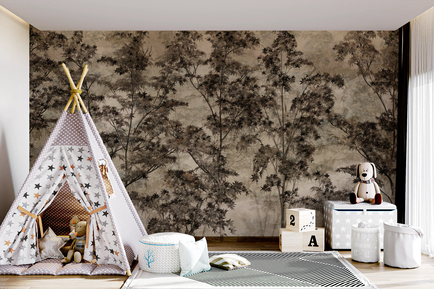 Sepia Forest Reverie Wall Mural