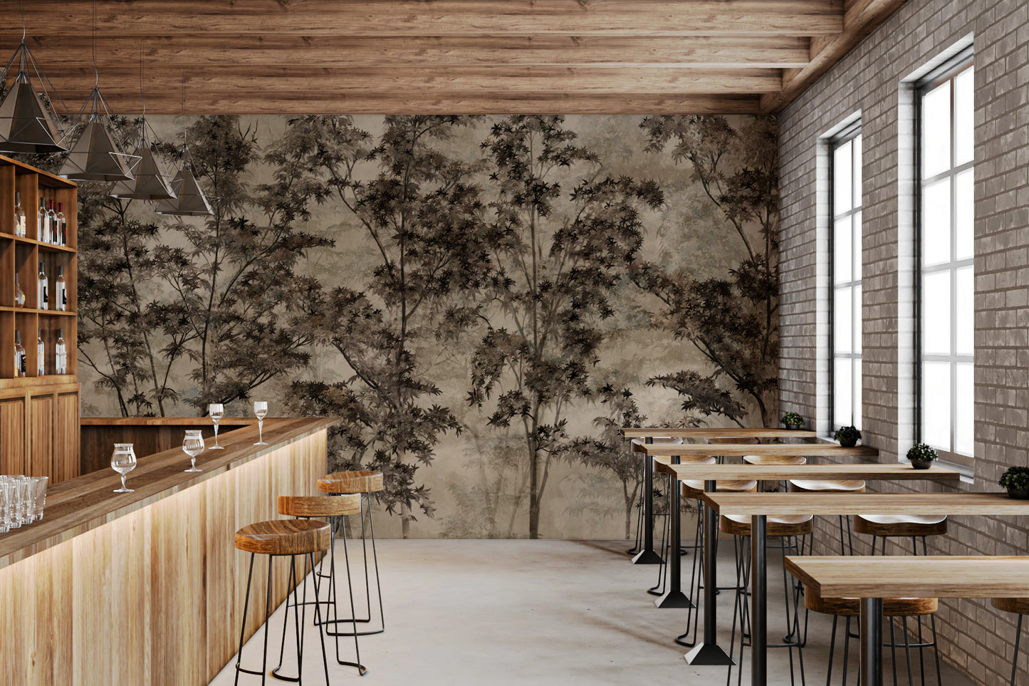 Sepia Forest Reverie Wall Mural