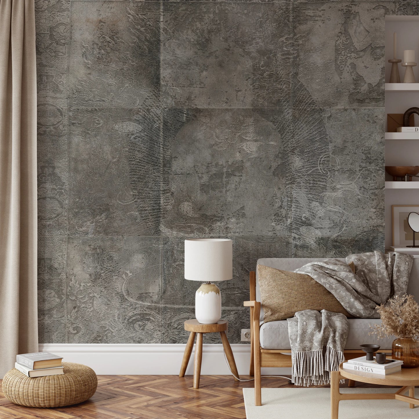 Distressed Damask Concrete Wall Mural
