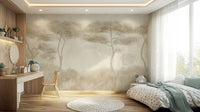 Serene Sepia Pines Wall Mural