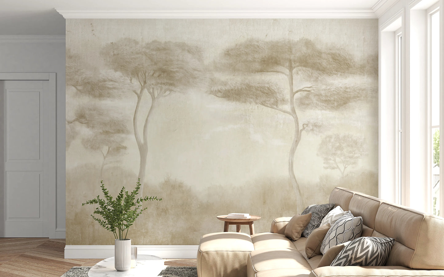 Serene Sepia Pines Wall Mural