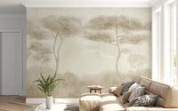 Serene Sepia Pines Wall Mural