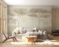 Serene Sepia Pines Wall Mural