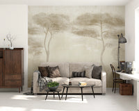 Serene Sepia Pines Wall Mural