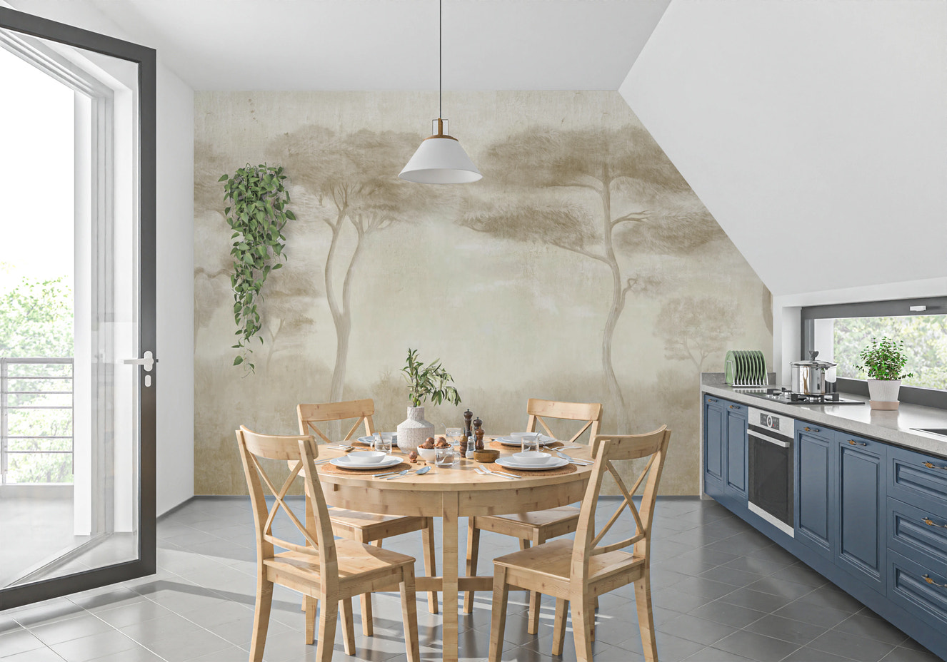 Serene Sepia Pines Wall Mural
