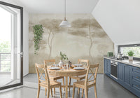 Serene Sepia Pines Wall Mural