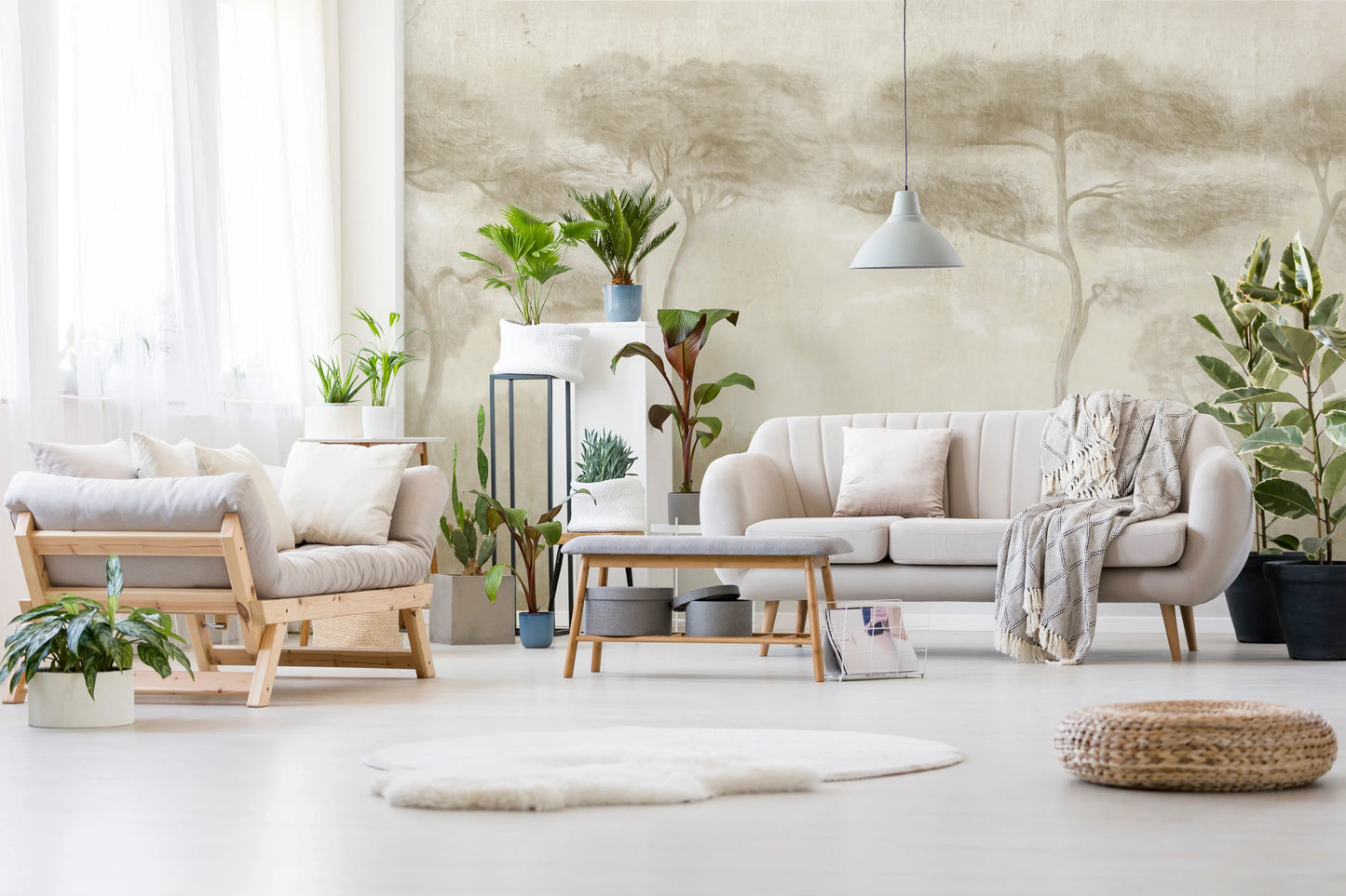 Serene Sepia Pines Wall Mural
