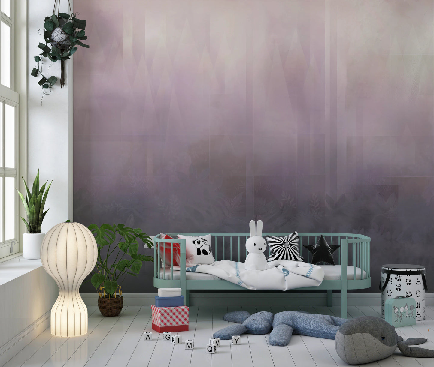 Misty Lavender Peaks Wall Mural