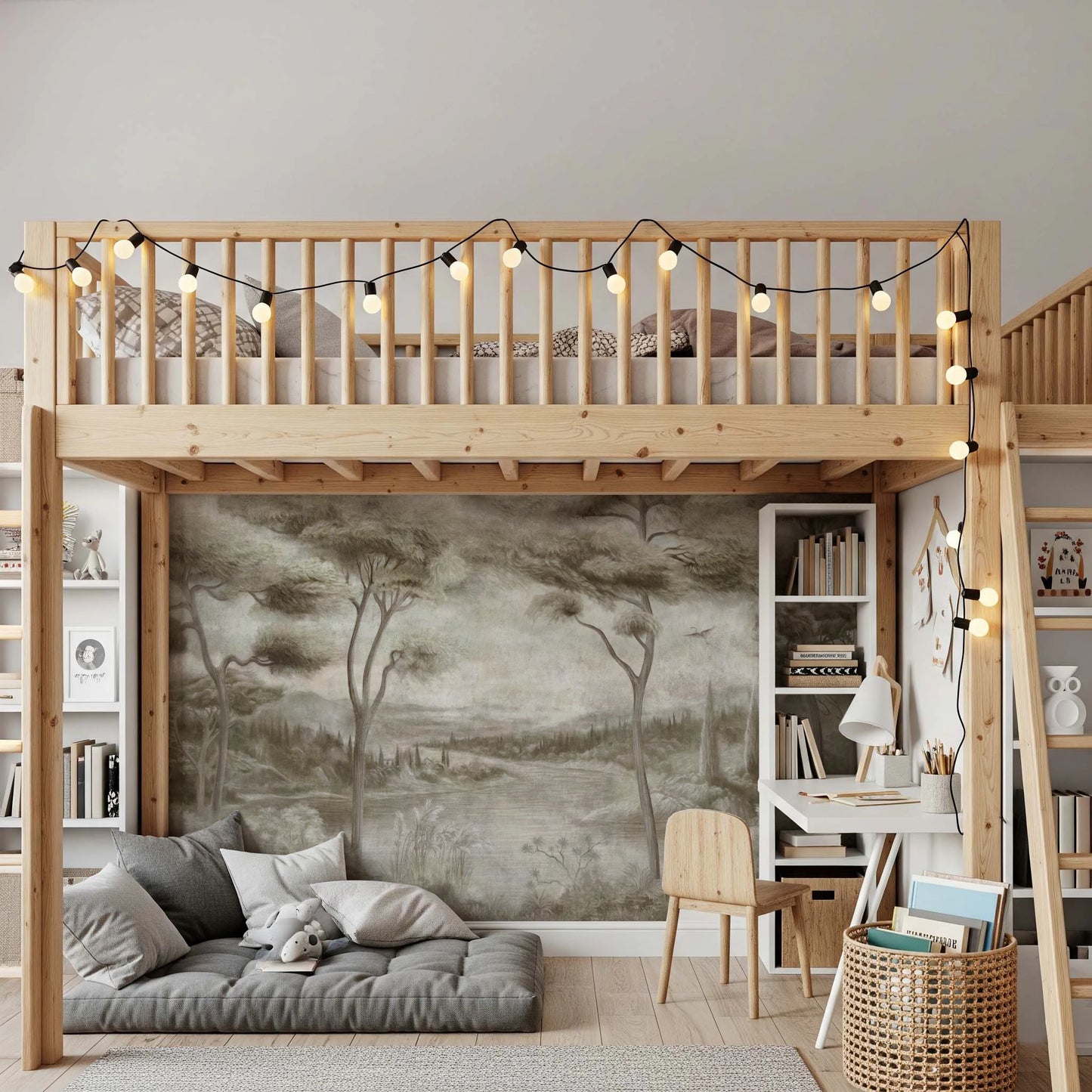 Whispering Pines Lake Mist Wall Mural