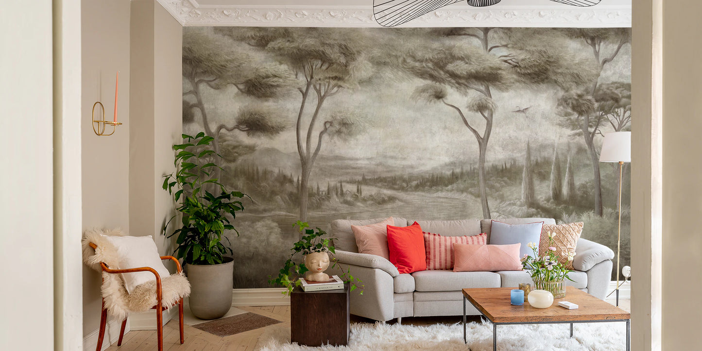 Whispering Pines Lake Mist Wall Mural