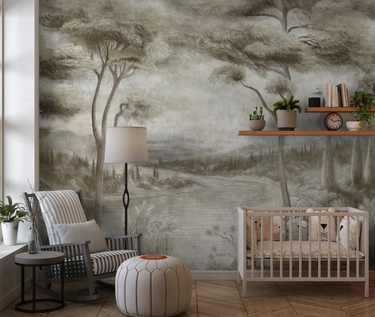 Whispering Pines Lake Mist Wall Mural