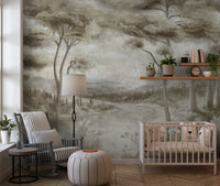 Whispering Pines Lake Mist Wall Mural