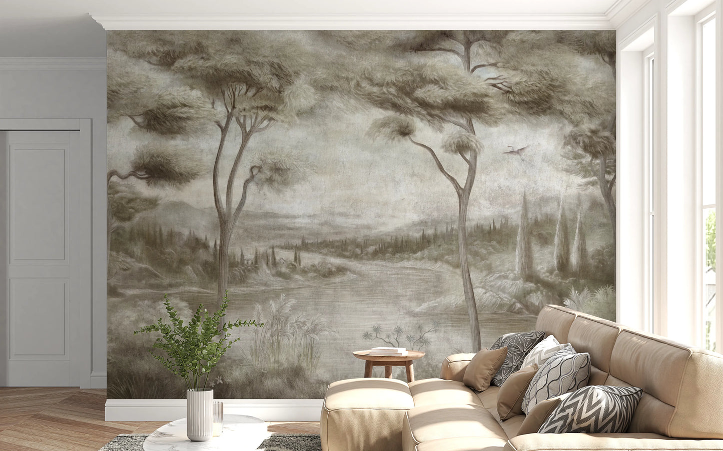 Whispering Pines Lake Mist Wall Mural