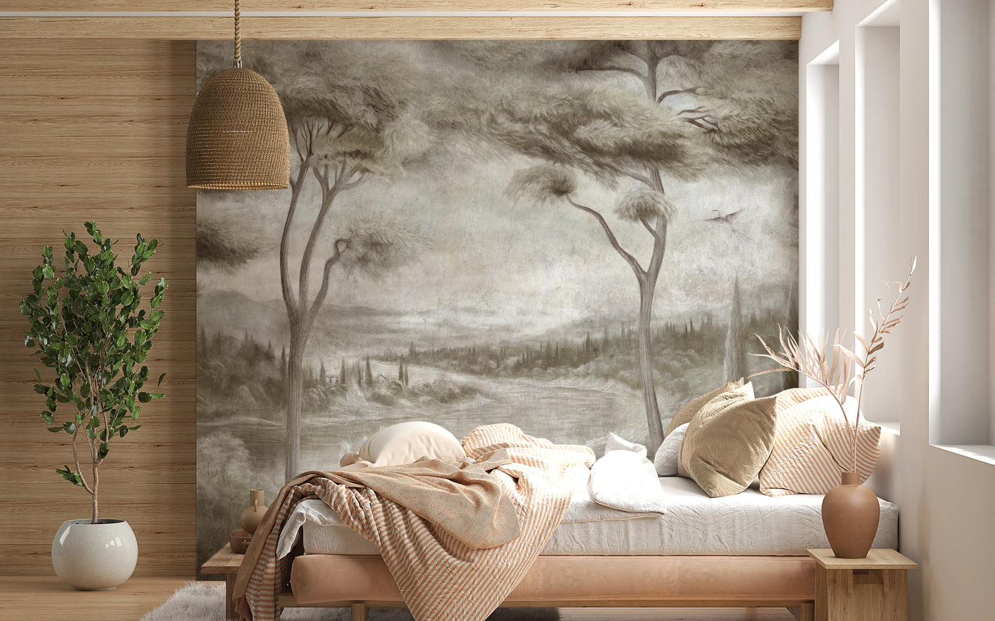 Whispering Pines Lake Mist Wall Mural