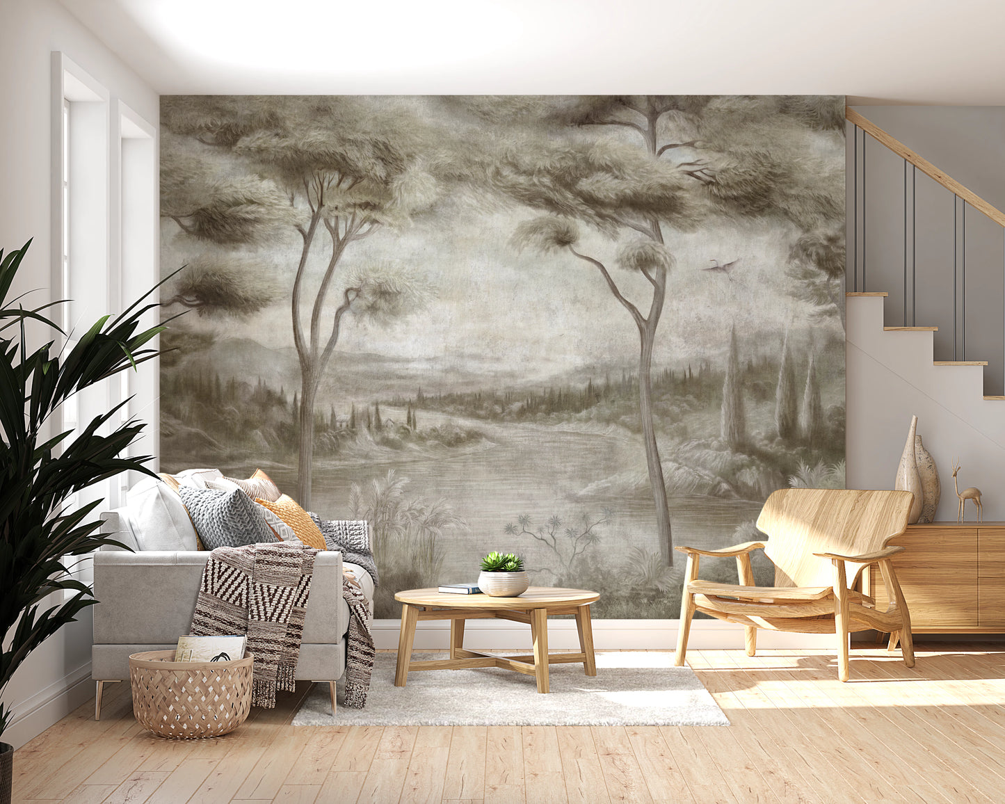 Whispering Pines Lake Mist Wall Mural