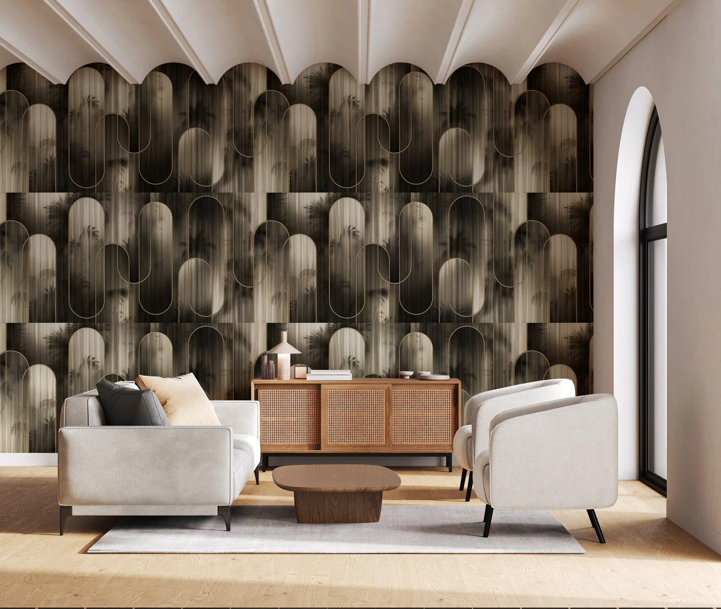 Luxe Metallic Palm Arches Wallpaper⁠
