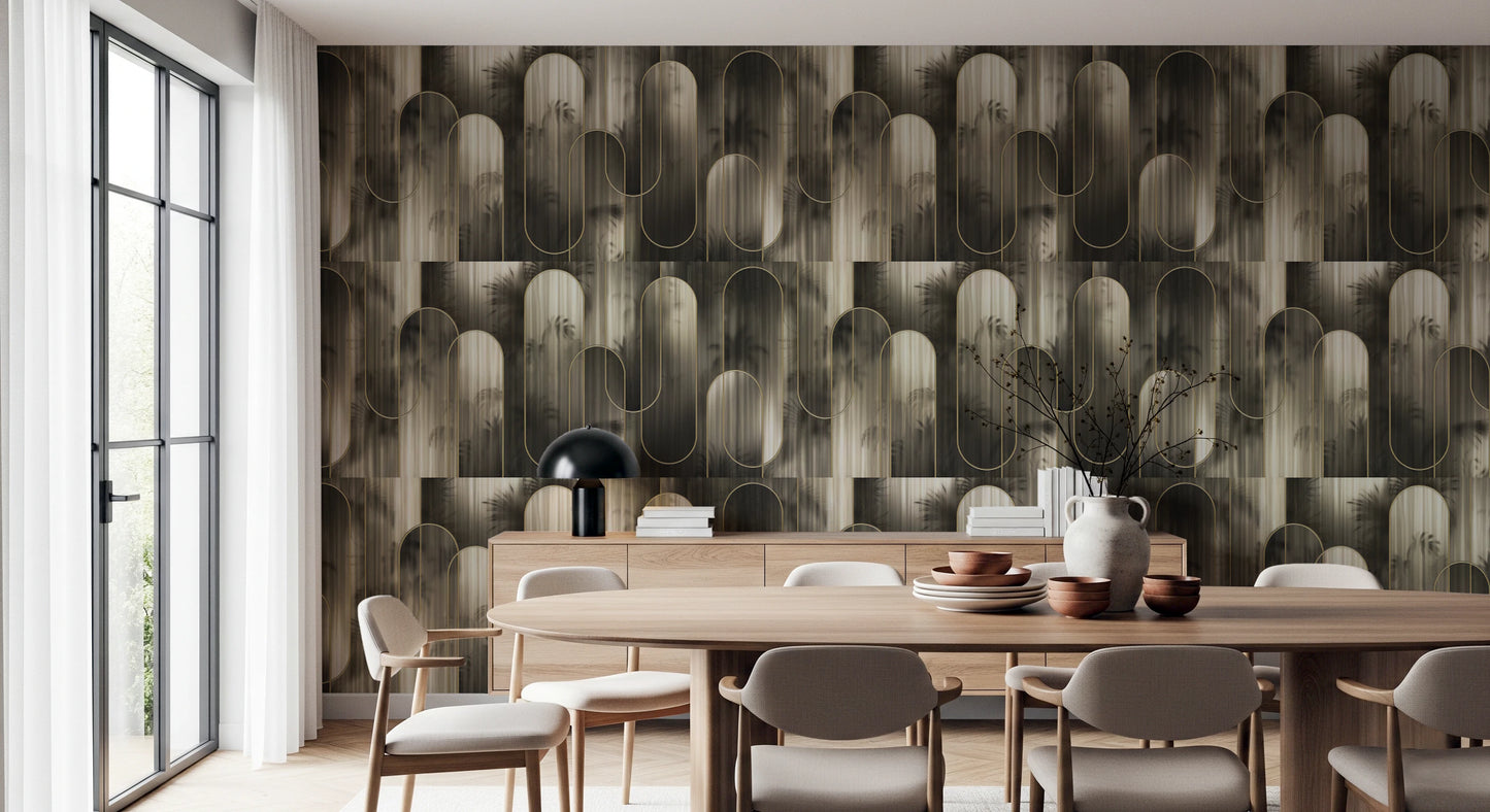 Luxe Metallic Palm Arches Wallpaper⁠