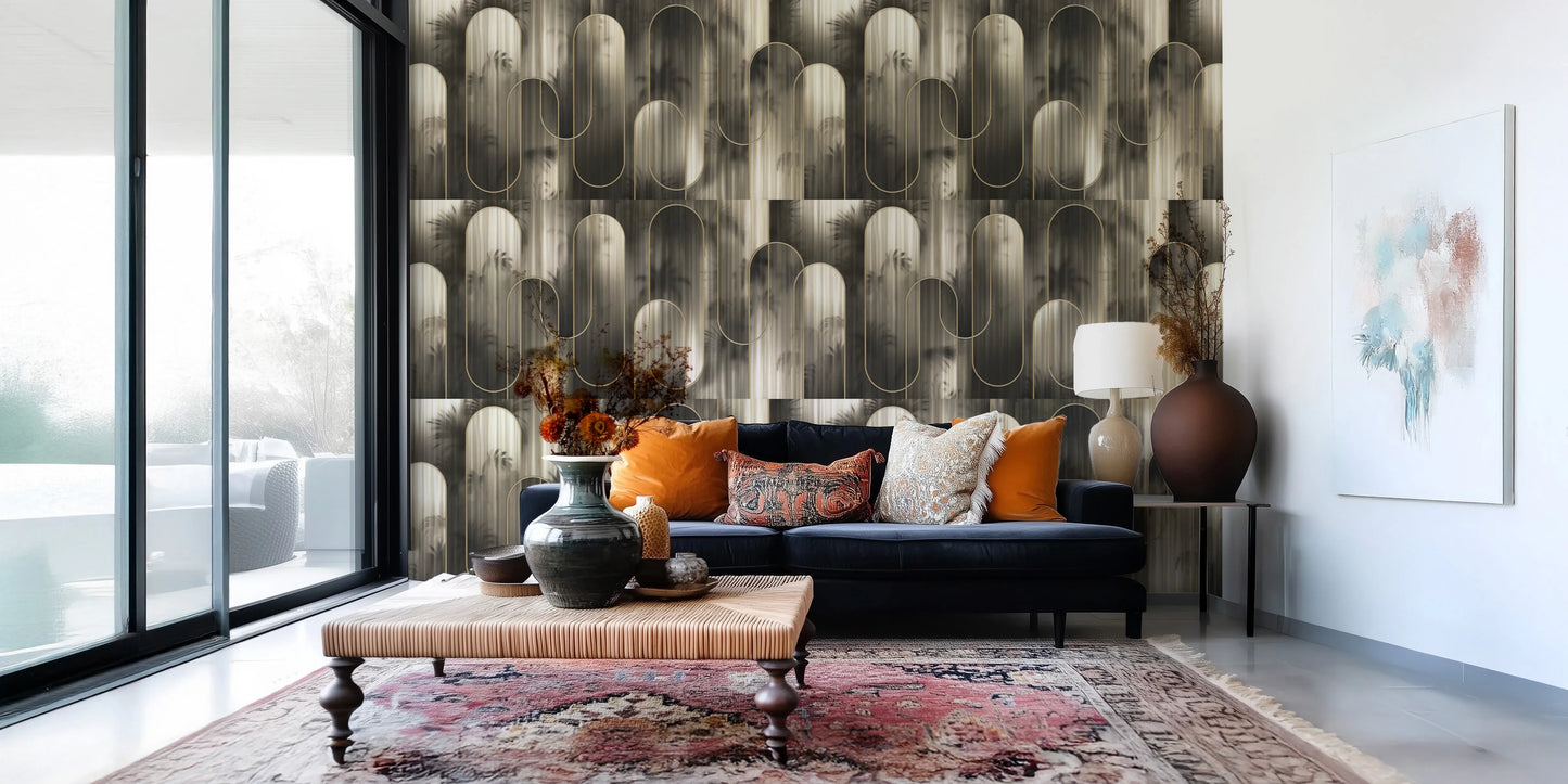 Luxe Metallic Palm Arches Wallpaper⁠