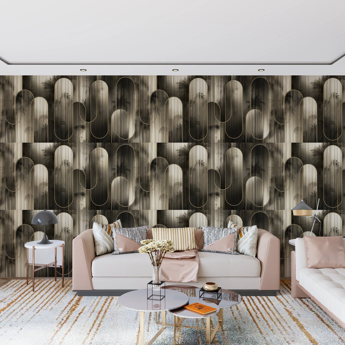 Luxe Metallic Palm Arches Wallpaper⁠
