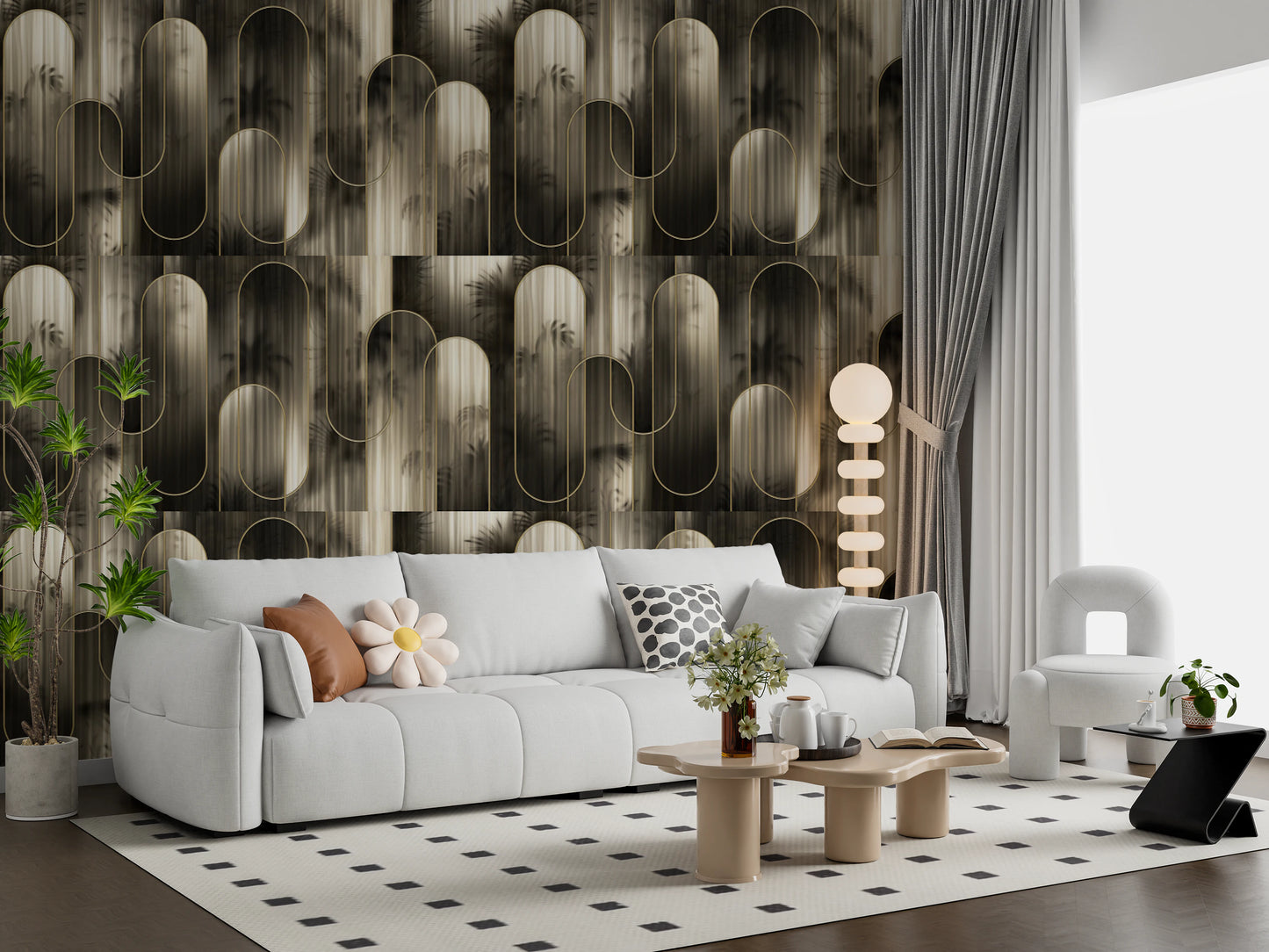 Luxe Metallic Palm Arches Wallpaper⁠