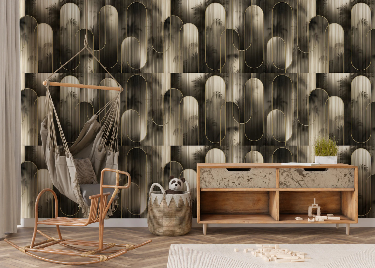 Luxe Metallic Palm Arches Wallpaper⁠