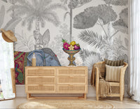 Exotic Chinoiserie Elephant and Palm Tree Wall Mural