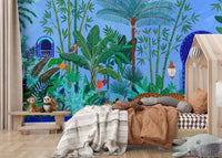 Cobalt Blue Tropical Sanctuary Wall Mural