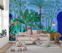 Cobalt Blue Tropical Sanctuary Wall Mural