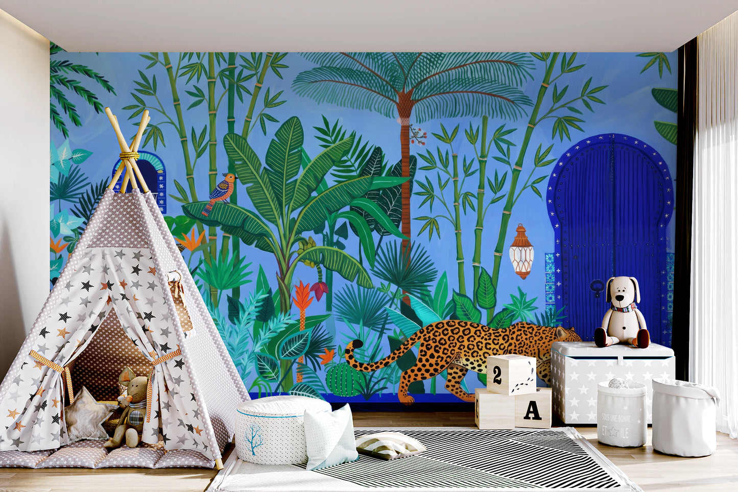 Cobalt Blue Tropical Sanctuary Wall Mural