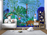 Cobalt Blue Tropical Sanctuary Wall Mural